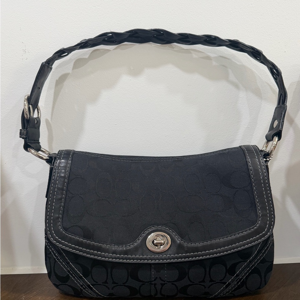 Coach Black Signature 11014 Jacquard Shoulder Bag with Matching Wallet- - Picture 2 of 11